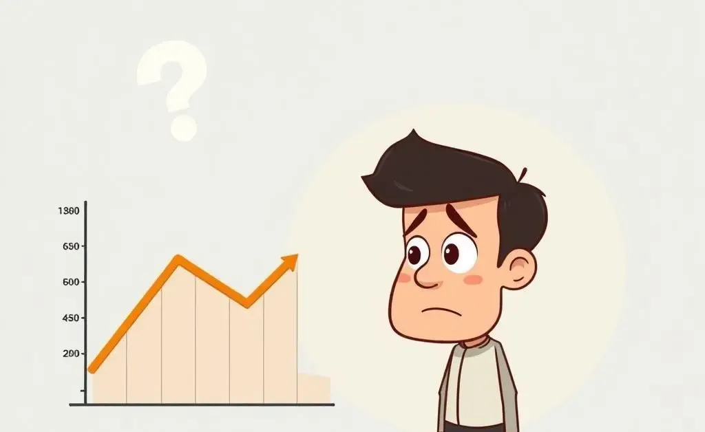 A cartoon illustration of a perplexed person looking at a credit score graph.