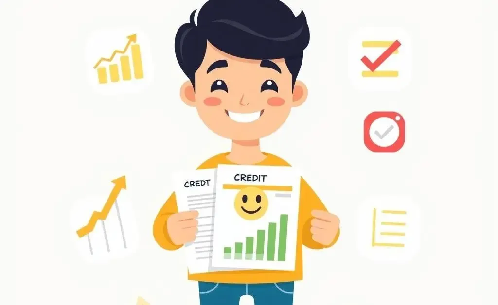 Person with a positive credit score report and growth symbols