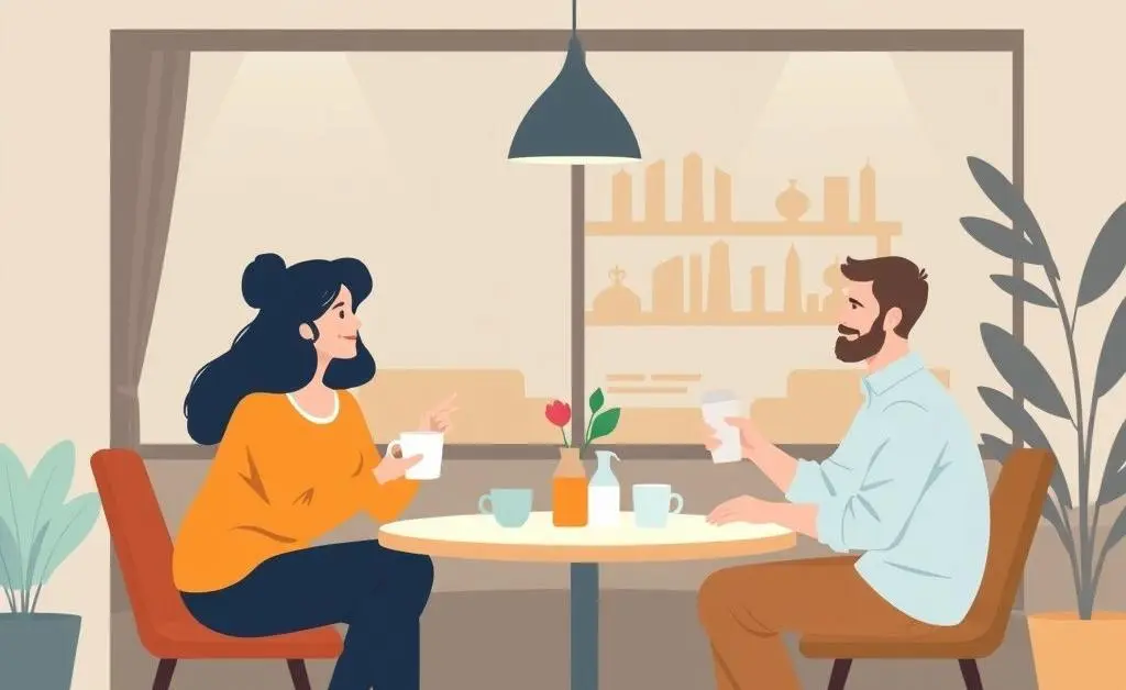 Friends discussing financial planning in a coffee shop
