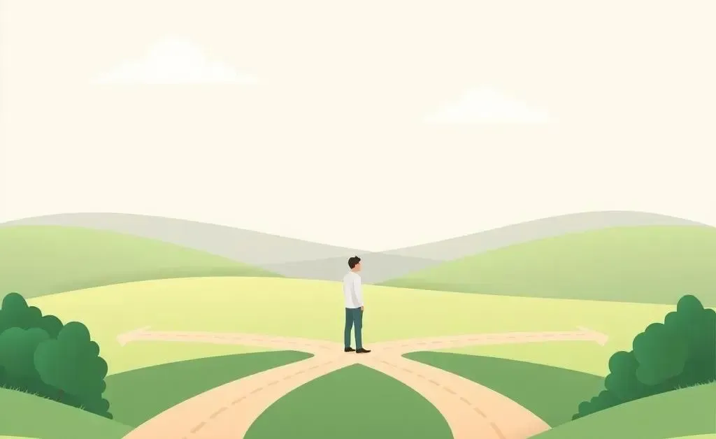 A person standing at a scenic crossroads