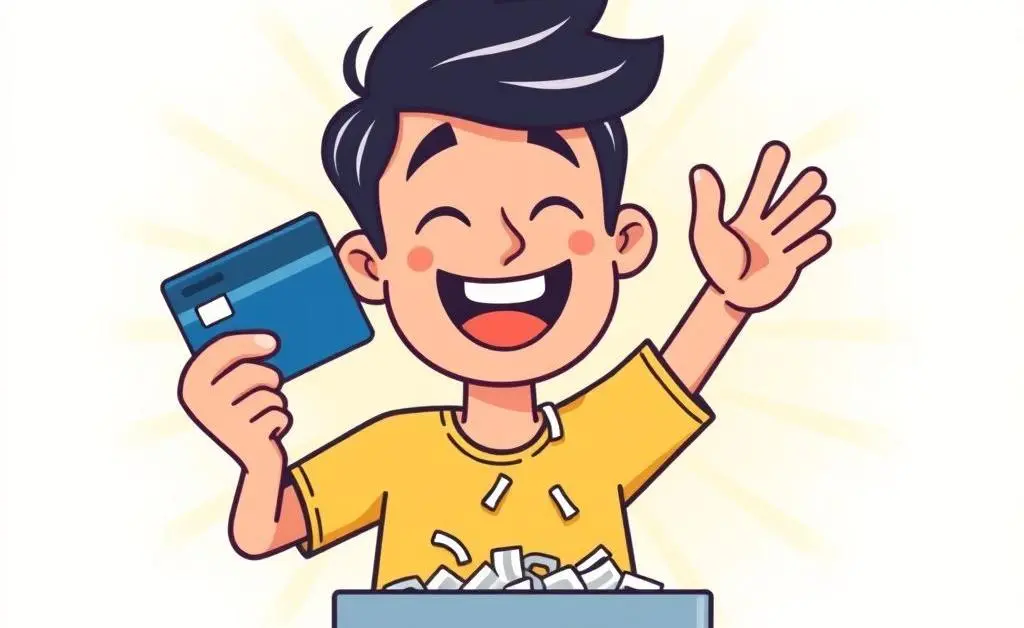Illustration of a person shredding a credit card, symbolizing freedom from debt