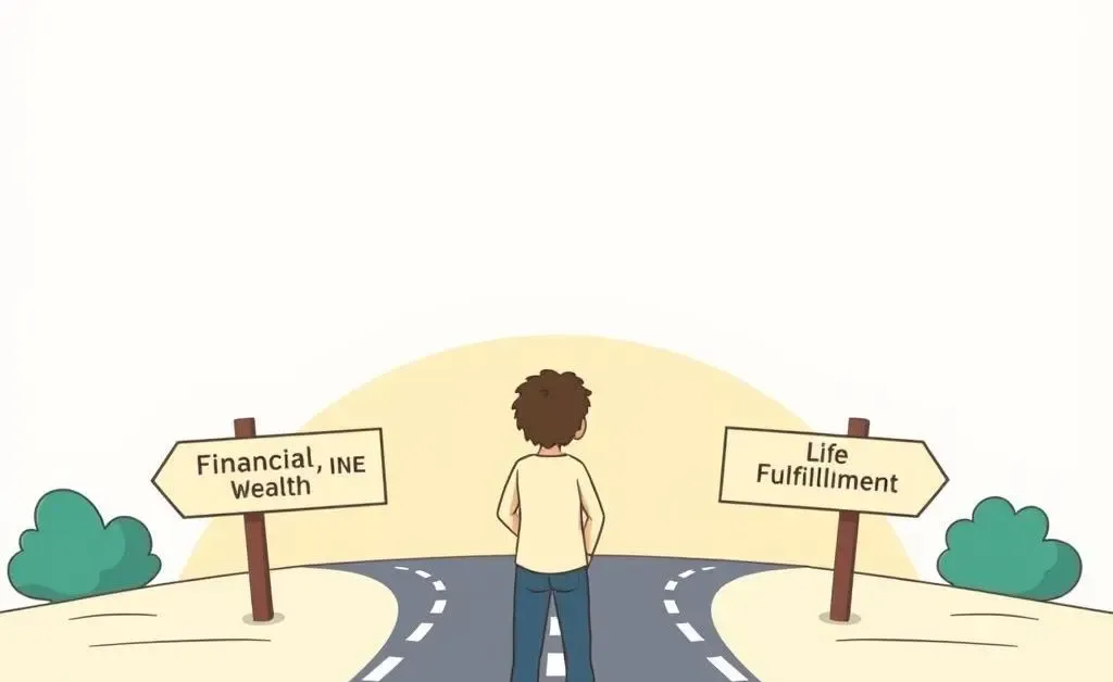 Person at a crossroads for financial wealth and life fulfillment
