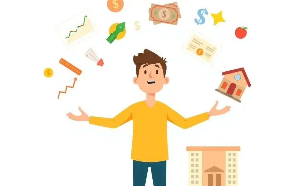 A person juggling investment symbols illustrating diversification
