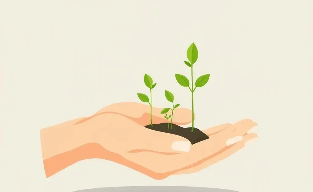 A hand holding money plants growing from coins
