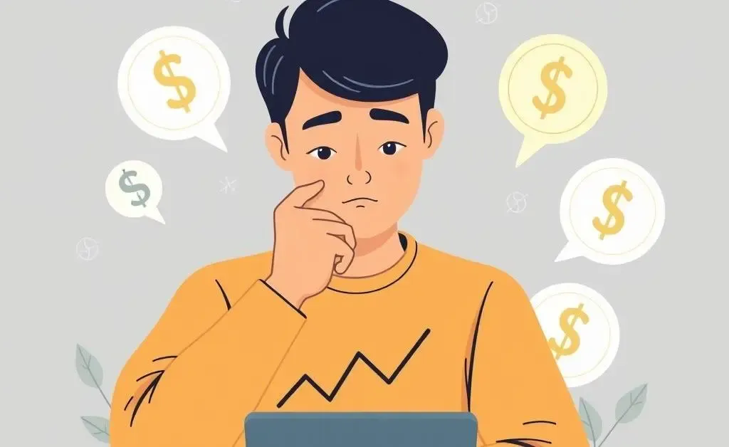 Illustration of a person pondering financial decisions with dividends symbols