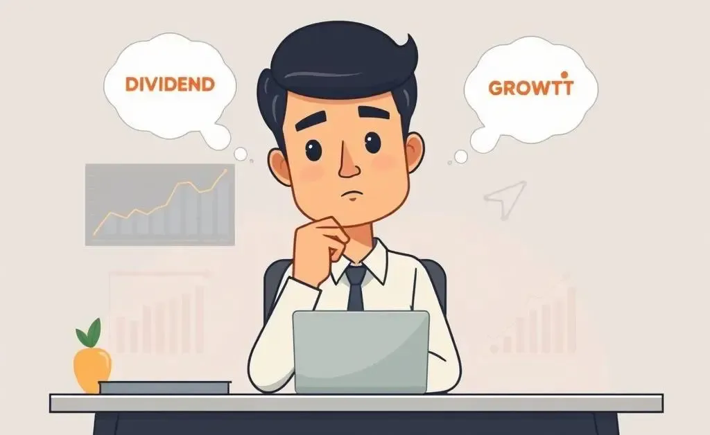 A thoughtful investor weighing options between dividend and growth stocks.
