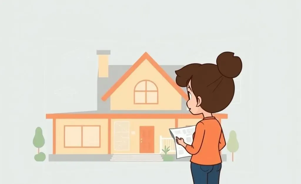Illustration of a woman examining a blueprint of her ideal home