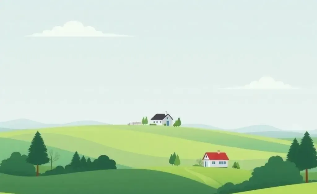 A serene landscape with a beautiful home in the far distance.