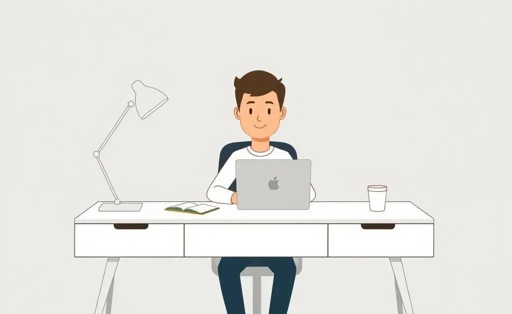 An illustration of an individual calmly preparing for an internship interview at their desk.