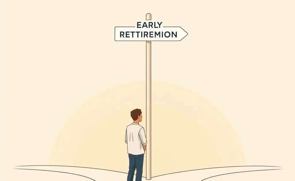 Illustration of a person at a crossroads contemplating early retirement