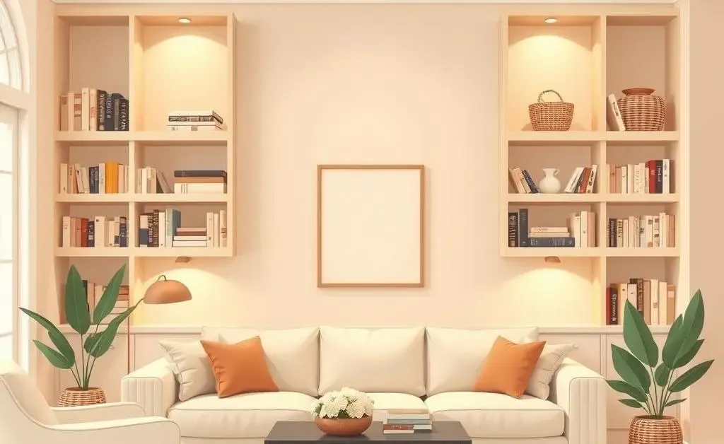 A cozy living room with elegant storage solutions