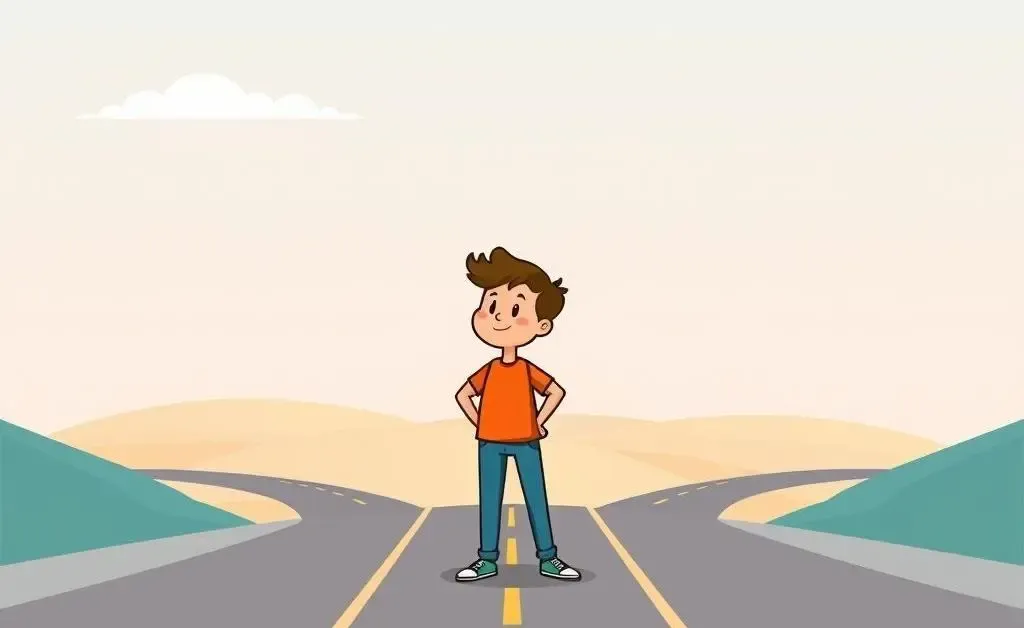 A person standing at a fork in the road, symbolizing choice and opportunity