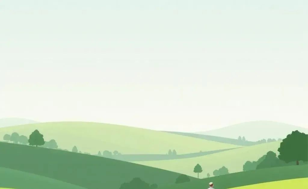 A person walking slowly in a peaceful landscape