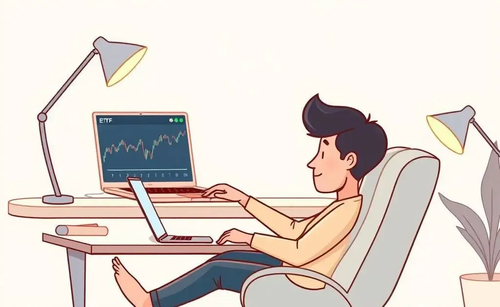 Person analyzing ETF graphs on a laptop