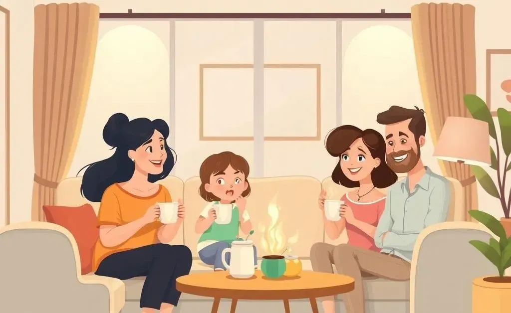A family discussing finances in a cozy living room