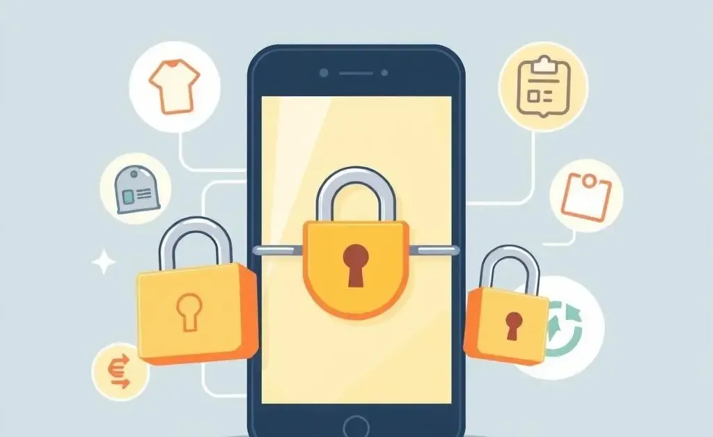Cartoon image of a phone protected by digital locks