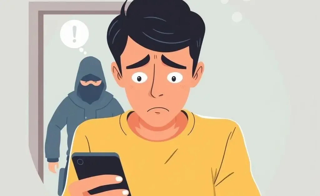 Person worried about phone theft with a thief in the background