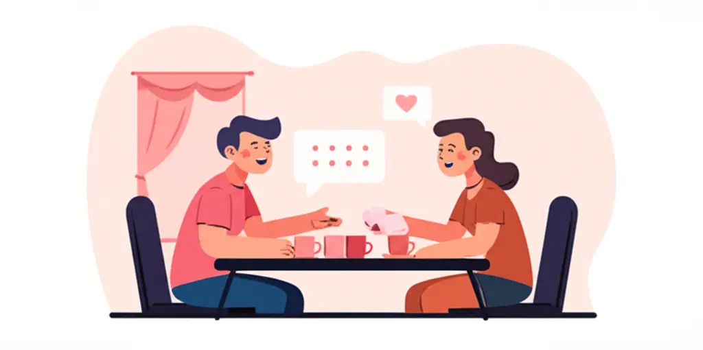 Couple discussing finances harmoniously at a table