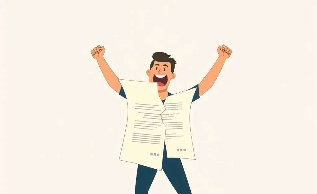 A person tearing a debt contract, symbolizing freedom from debt