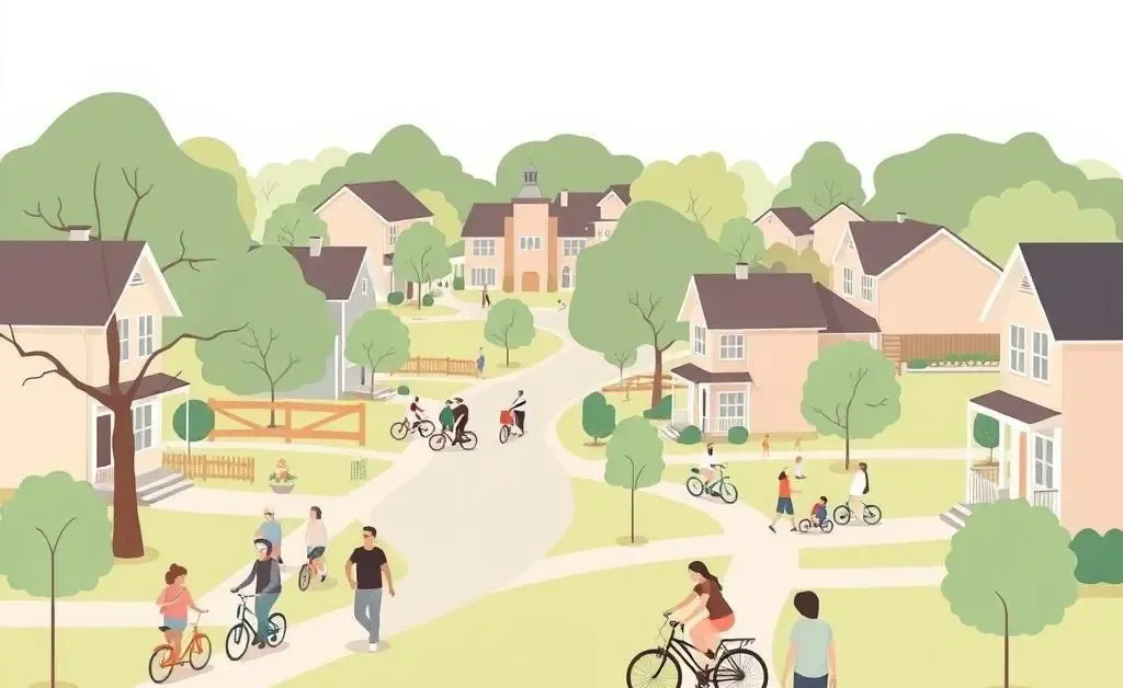 People in a neighborhood symbolizing financial independence