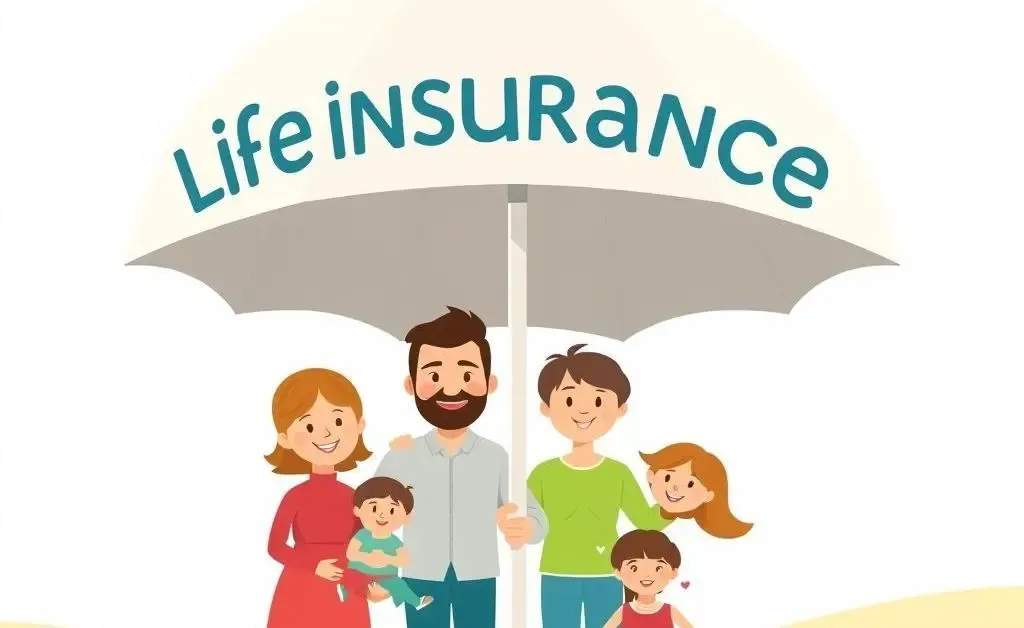 Family under a life insurance umbrella, symbolizing protection