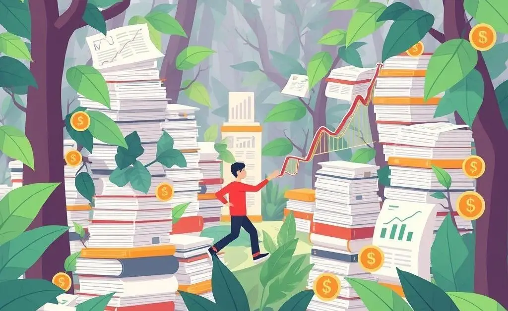 Person navigating through financial documents jungle