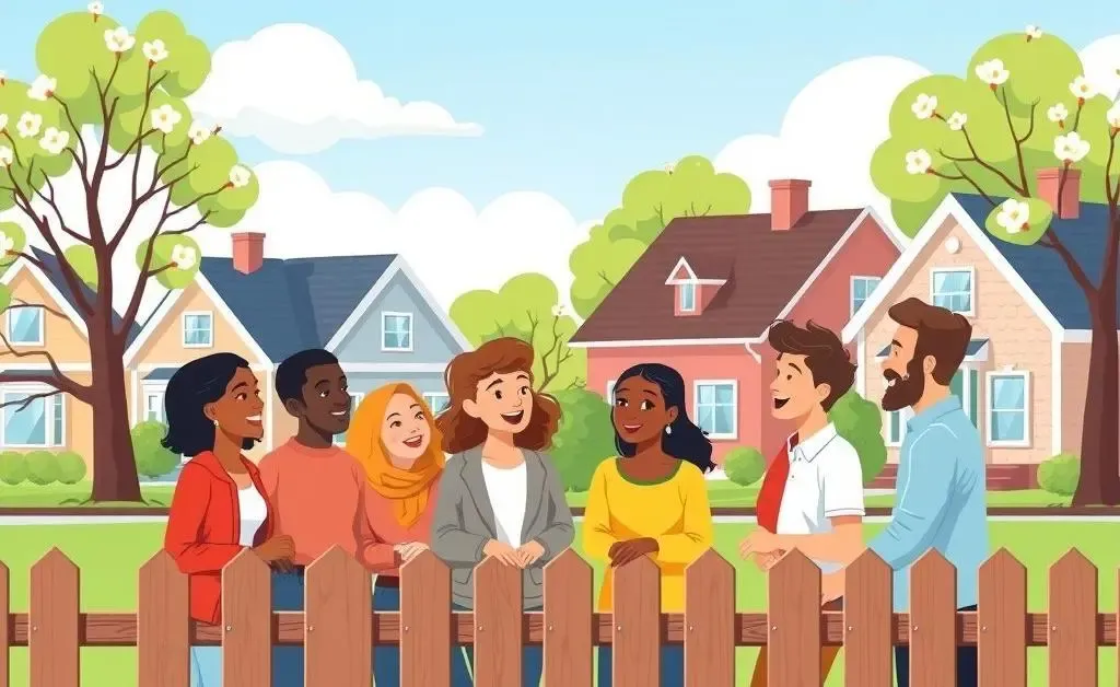 Neighbors chatting over a fence