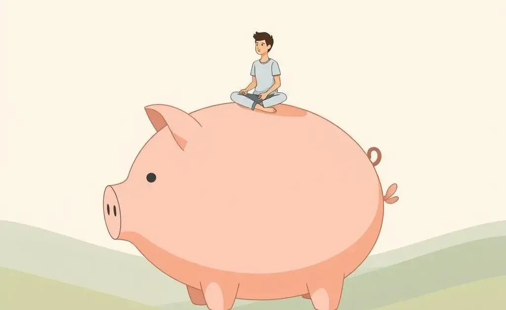 Person sitting peacefully on a floating piggy bank