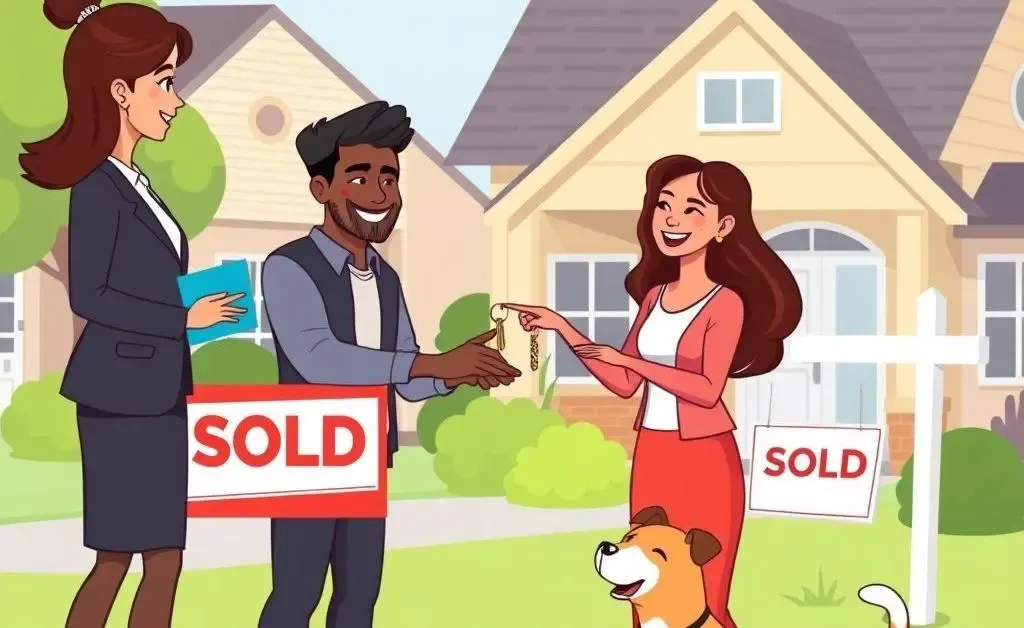 A couple receiving keys to their new home from a real estate agent