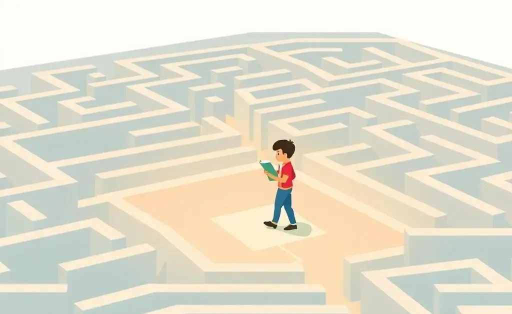 A person navigating a maze of insurance rules