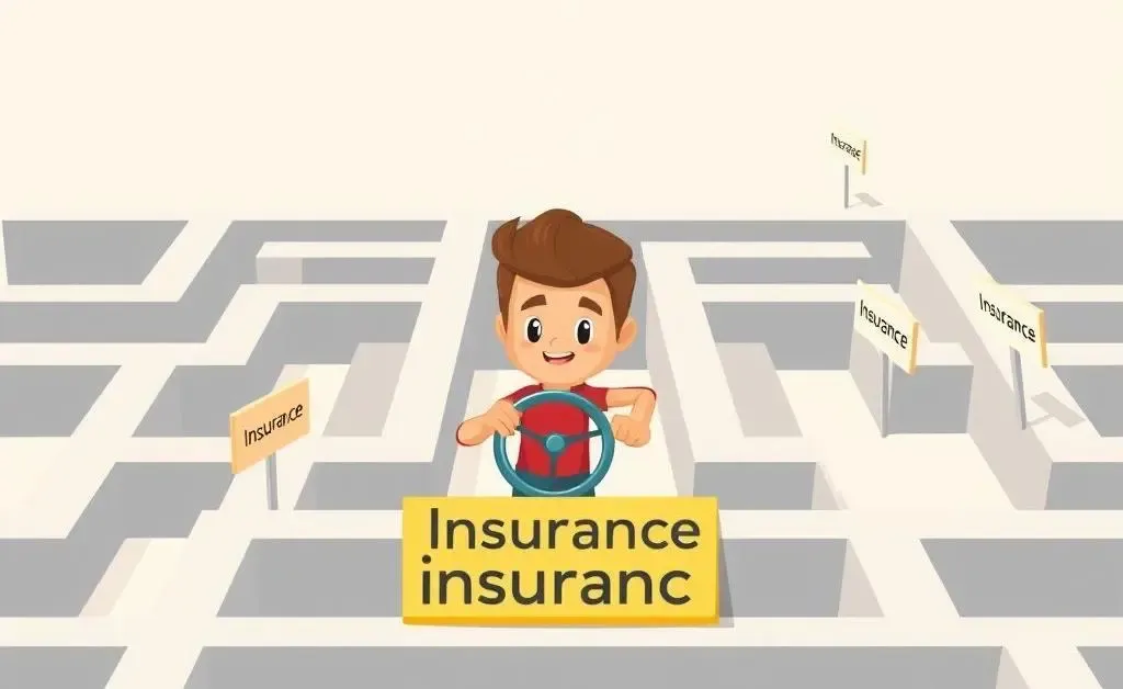 A person navigating a maze labeled 'Insurance'