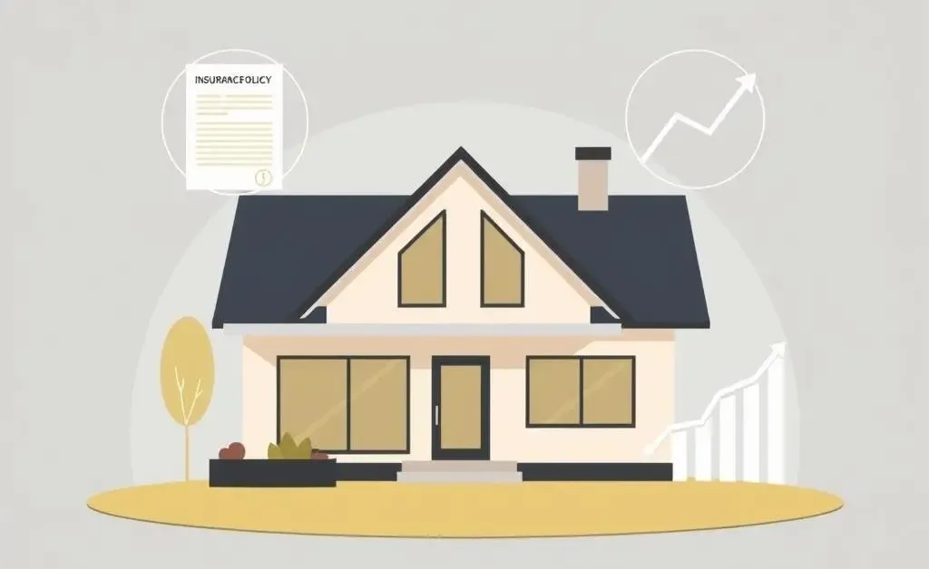 Modern home with an insurance document and rising price graph