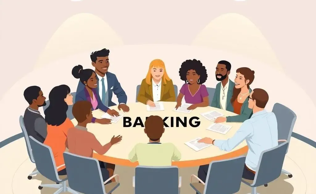 Illustration of a group discussion on banking policy