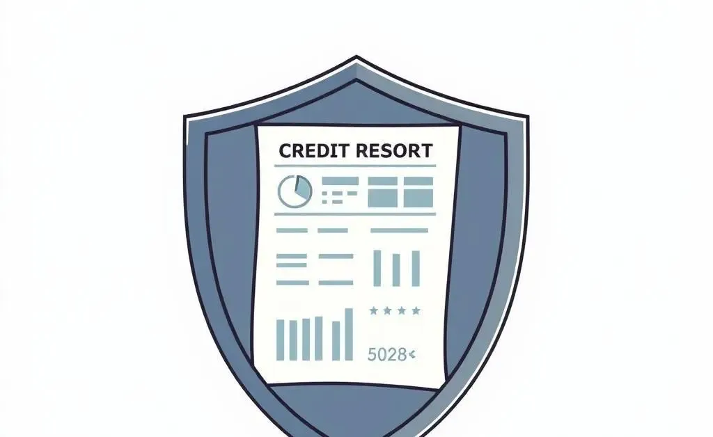 An illustration of a shield guarding a credit score report from damage