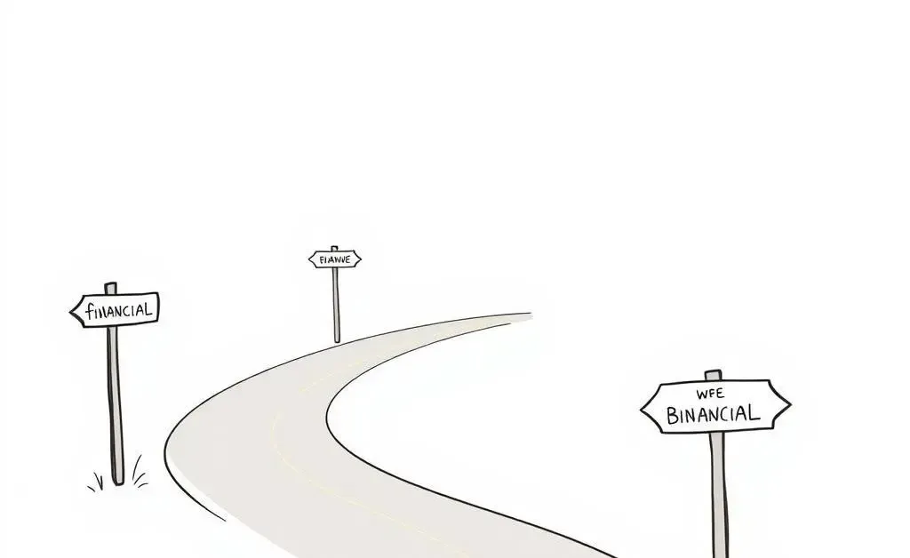 Hand-drawn road with financial lessons signposts