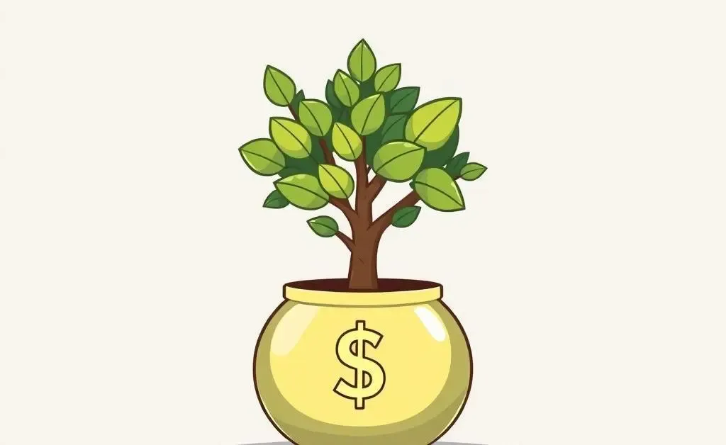 A tree growing from a bank account, symbolizing financial growth