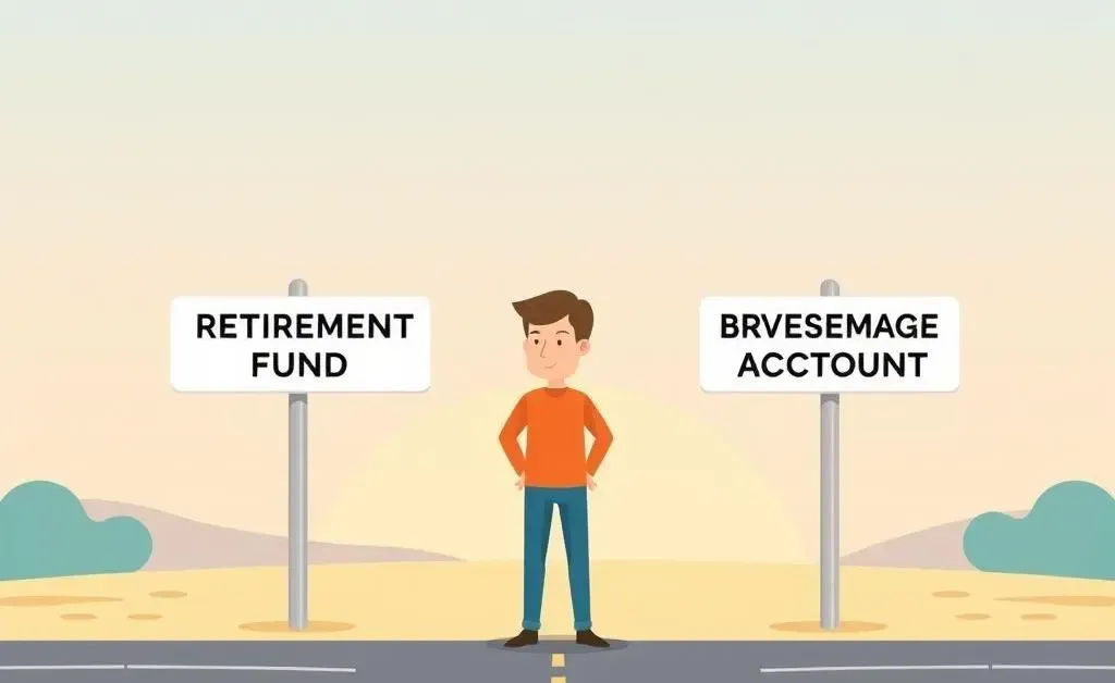 Person at a crossroads choosing between retirement and brokerage account