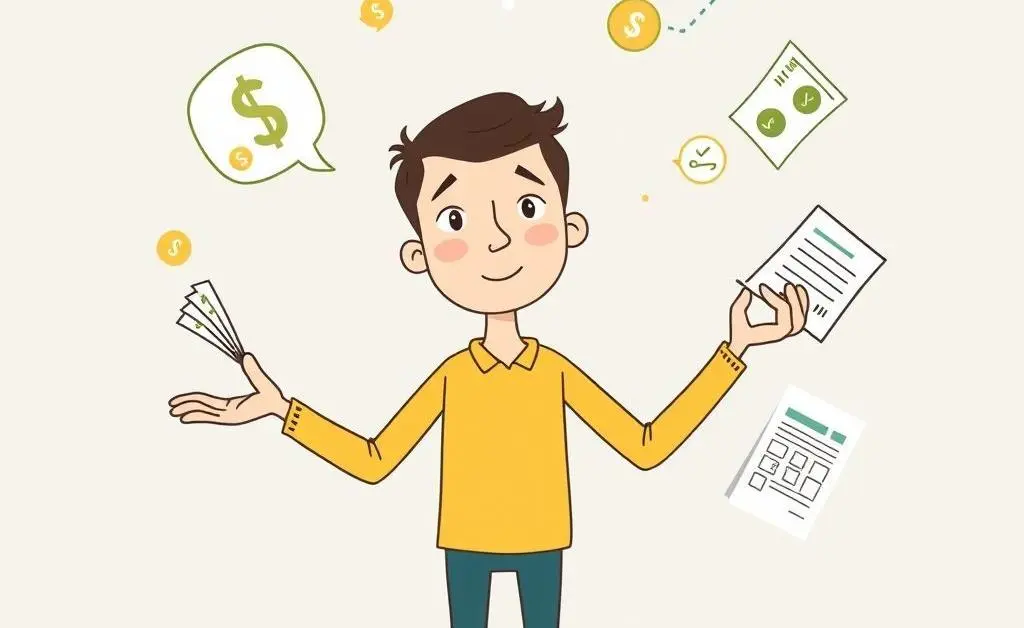 Illustration of person balancing financial elements
