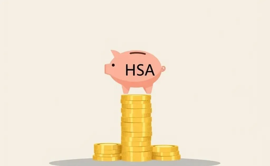 Person balancing HSA piggy bank and coins illustrating financial planning