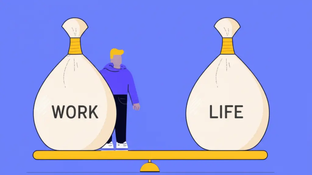 Person balancing work and life on a seesaw