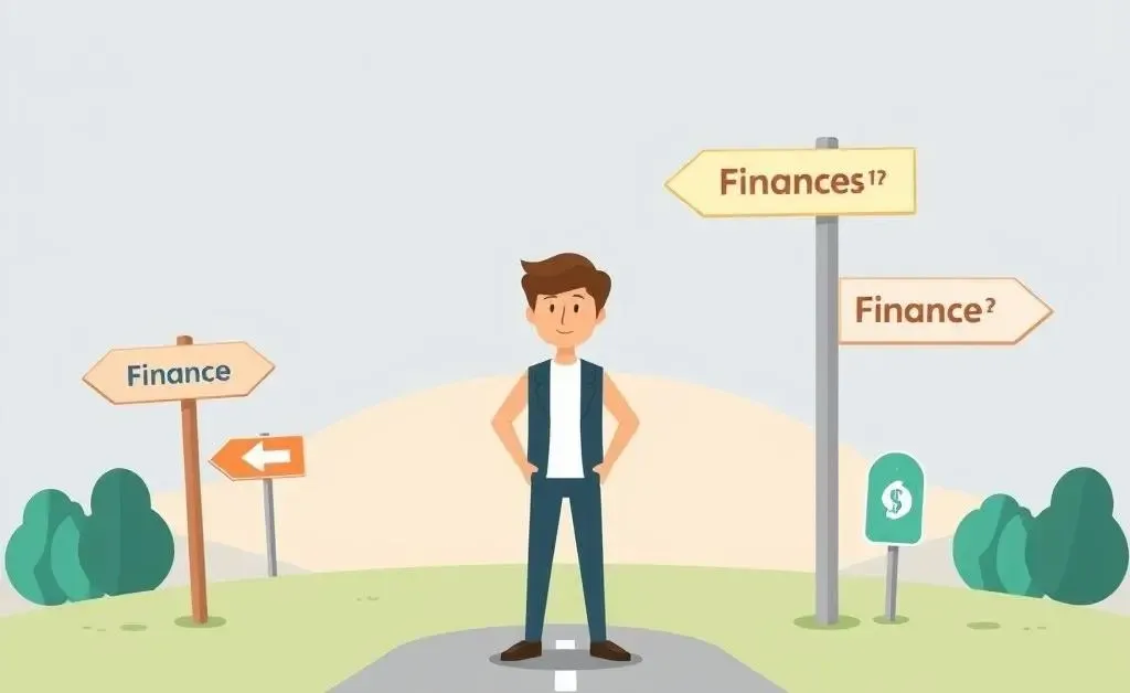 Person at a career crossroads with finance options