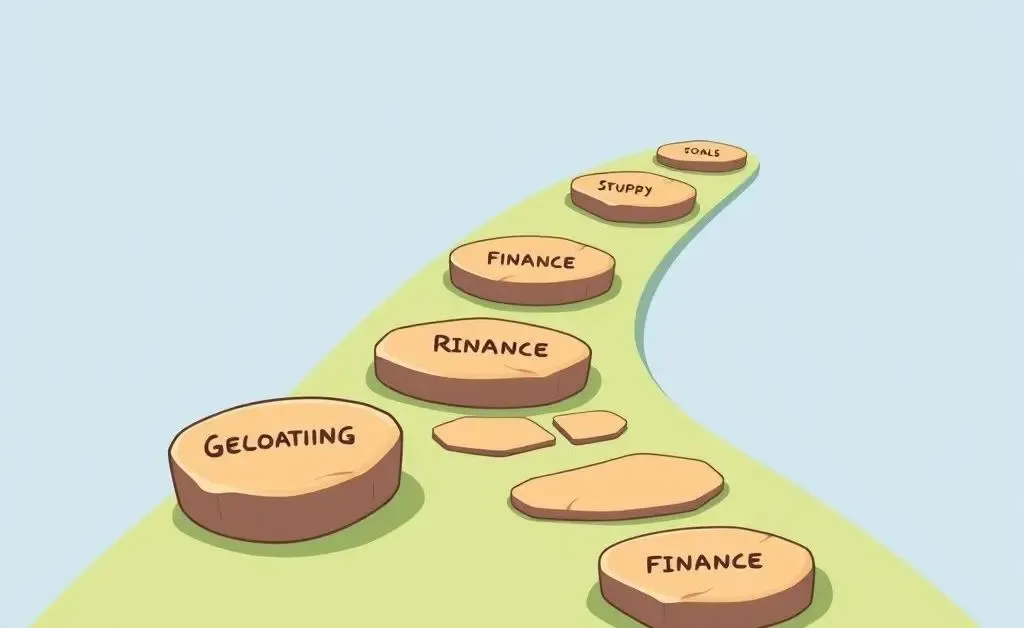 Illustrated path with stepping stones representing financial goals