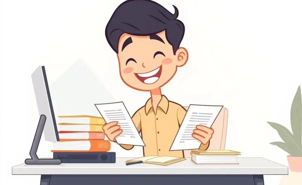 Happy person organizing their finances at a desk