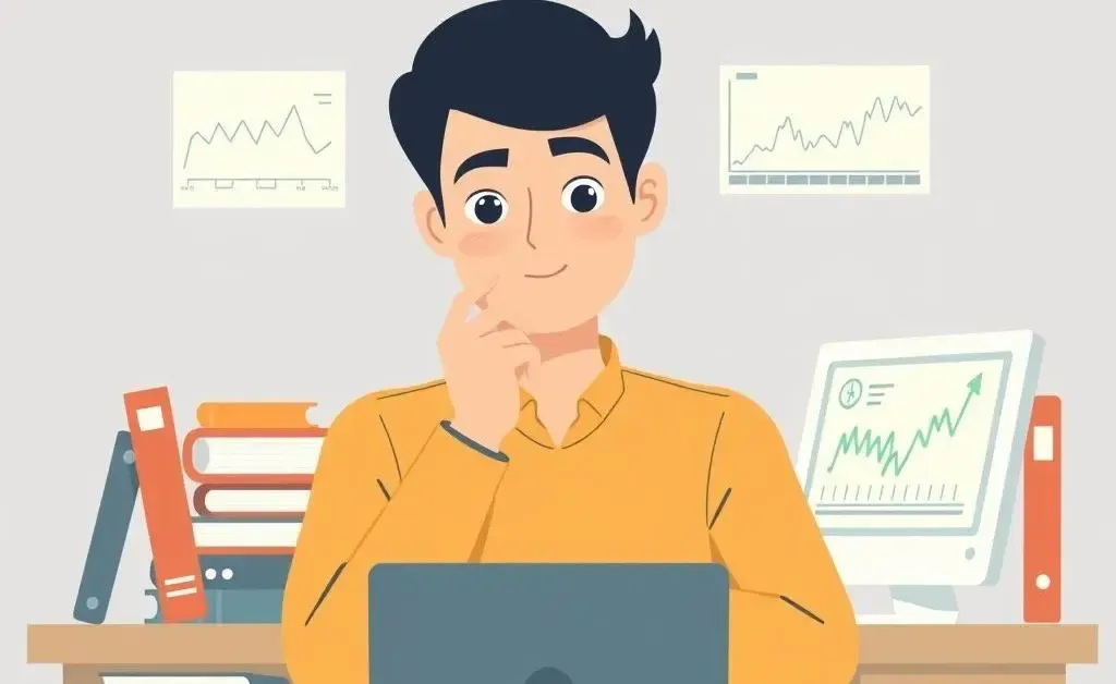 Person contemplating career upskilling in finance surrounded by learning materials