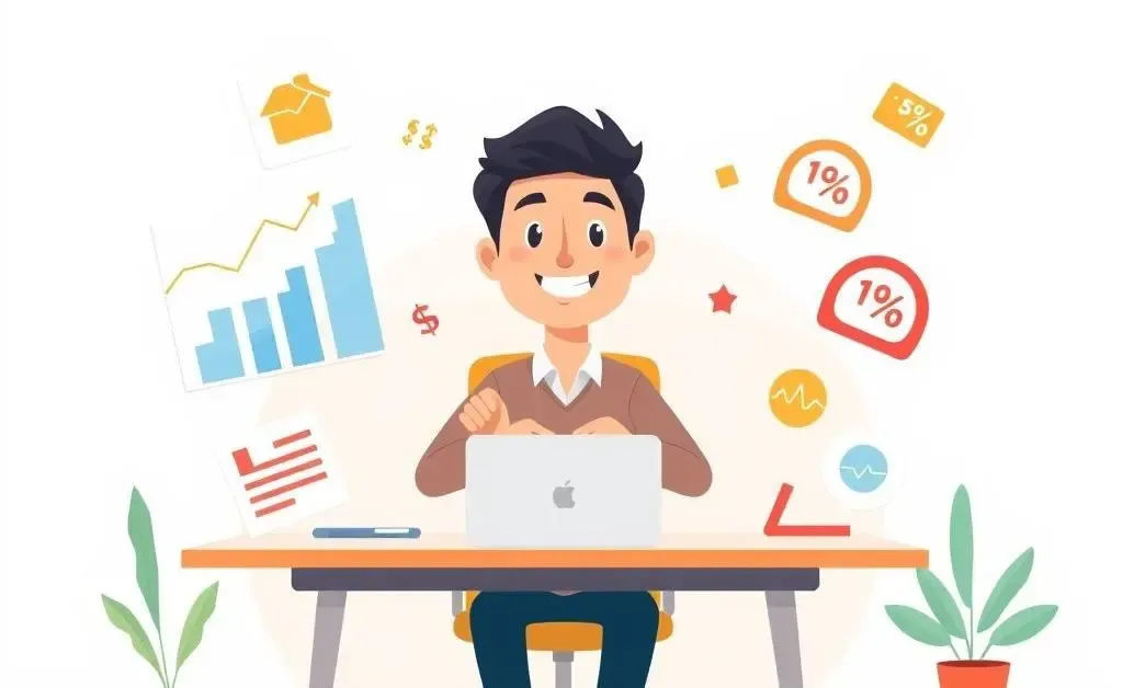 Person at a desk with financial charts displaying lower interest rates