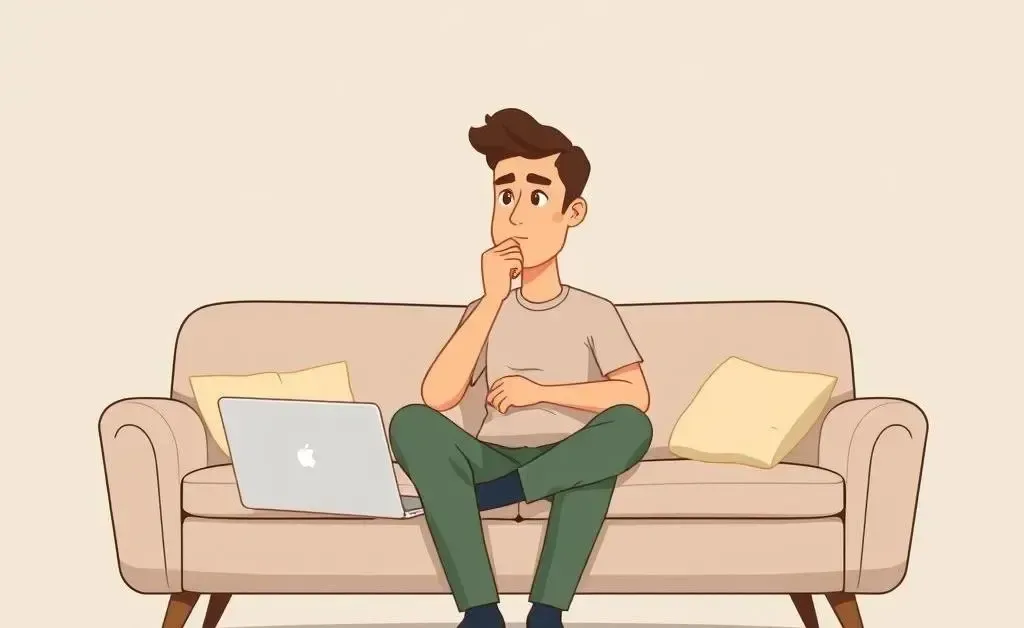 A person contemplating finances on a sofa