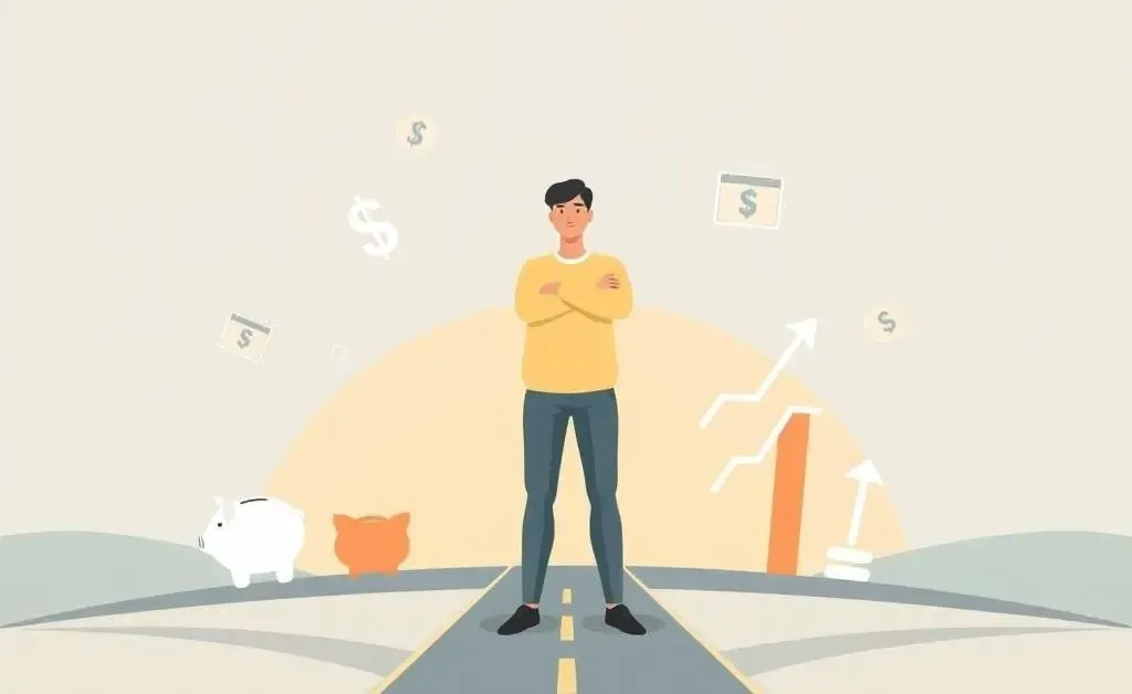 Person at crossroads symbolizing financial independence and life choices