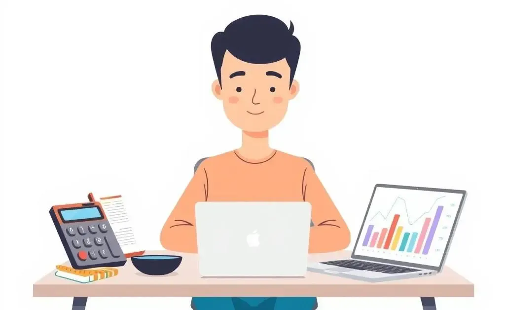 A peaceful setting featuring a desk with financial tools.