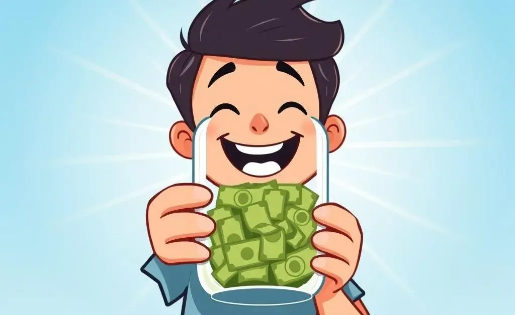 Illustrated person holding a savings jar with a sunny backdrop