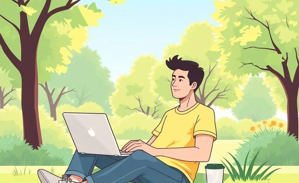 A person in a park relaxing with a sense of financial freedom